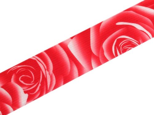Gummiband, Rosen rot, Breite 27 mm, bedruckt, weiß