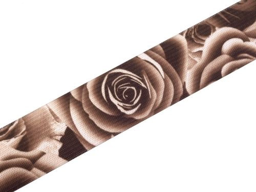 Gummiband, Rosen braun , Breite 27 mm, bedruckt, weiß