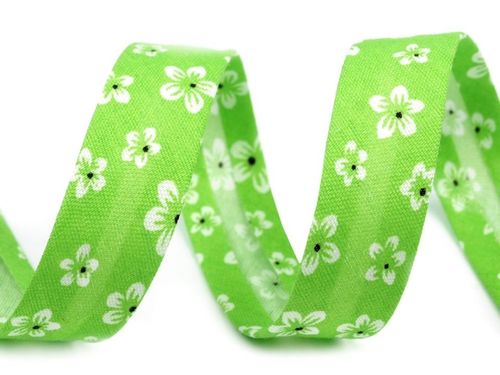 Schrägband grün Polyester  gefalzt Blumen