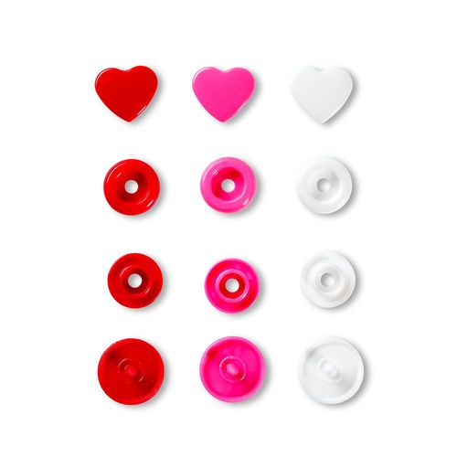 Druckknopf Color, Prym Love, Herz, rosa/rot/weiß