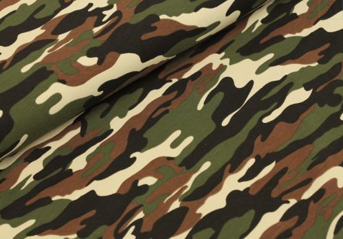 Camouflage, Baumwoll Jersey, Tarnmuster, beige