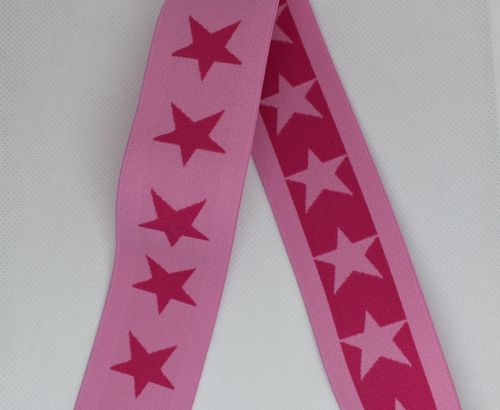 Gummiband pink rosa  40mm, mit Sterne sind 25mm