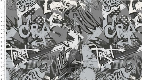 Alpenfleece Graffiti digital schwarz weiß grau