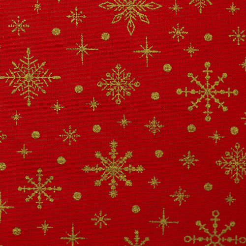 Baumwolle Webware Neuss Schneeflocken Weihnachten Eiskristalle Punkte gold rot