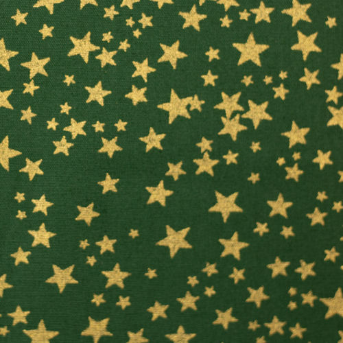 Baumwolle Webware Neuss Weihnachten Sterne gold dunkelgrün