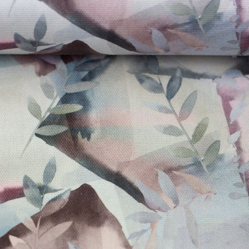 Canvas Baumwolle Barisa Zweige Blätter quadratisch pastell altgrün beige hellblau creme
